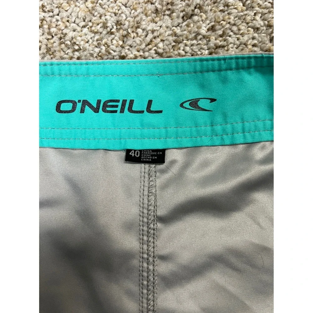 O'Neill Mens Gray Board Shorts Teal Logo Cargo Pocket Swim Trunks Size 40